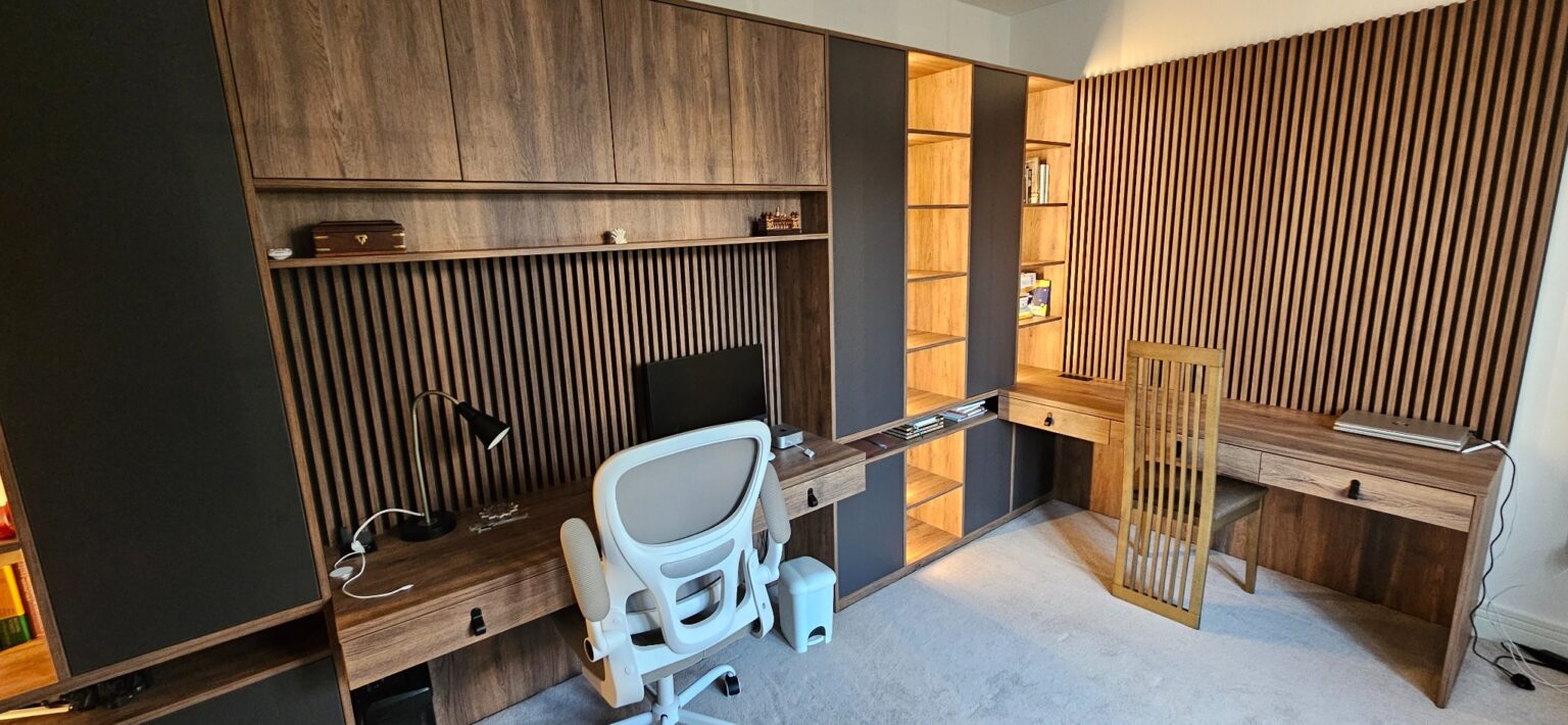 Bespoke Home Office in Grandhome, Aberdeen 11 Main desk area with integrated drawers in a bespoke Grandhome home office