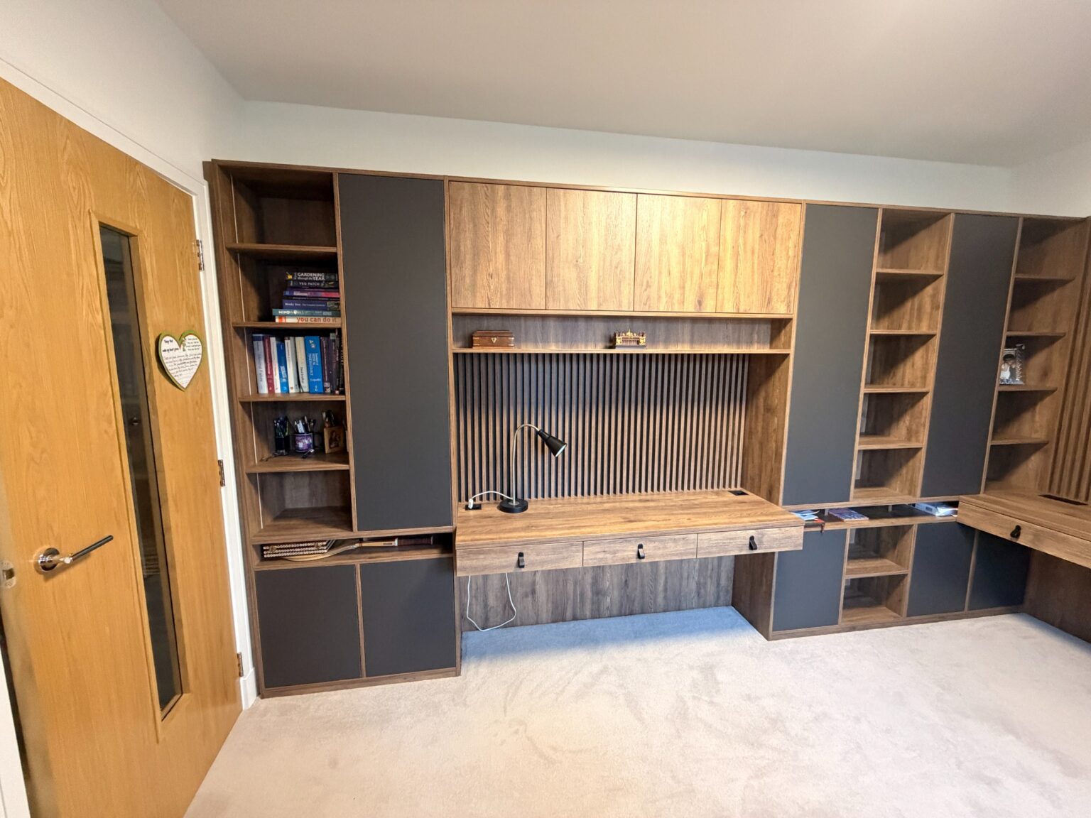 Bespoke Home Office in Grandhome, Aberdeen 13 Concealed cabinet storage with dark contrast panels in a fitted home office