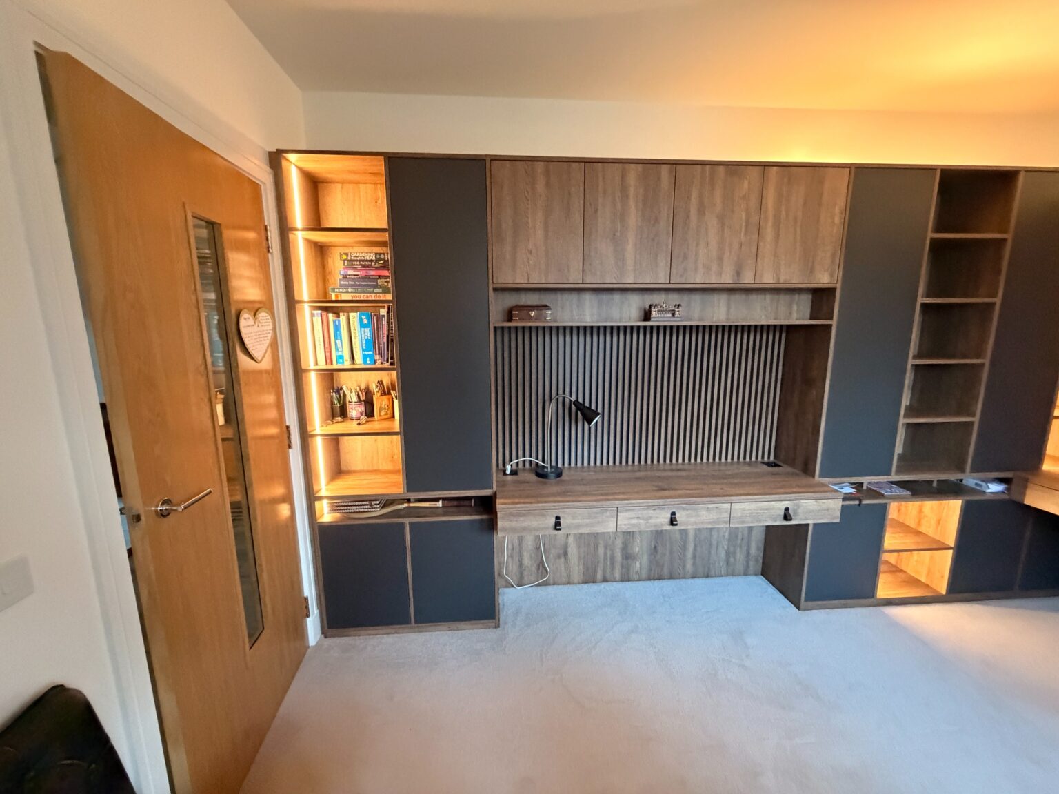 Bespoke Home Office in Grandhome, Aberdeen 15 Warm LED lighting detail within the shelving of a bespoke home office