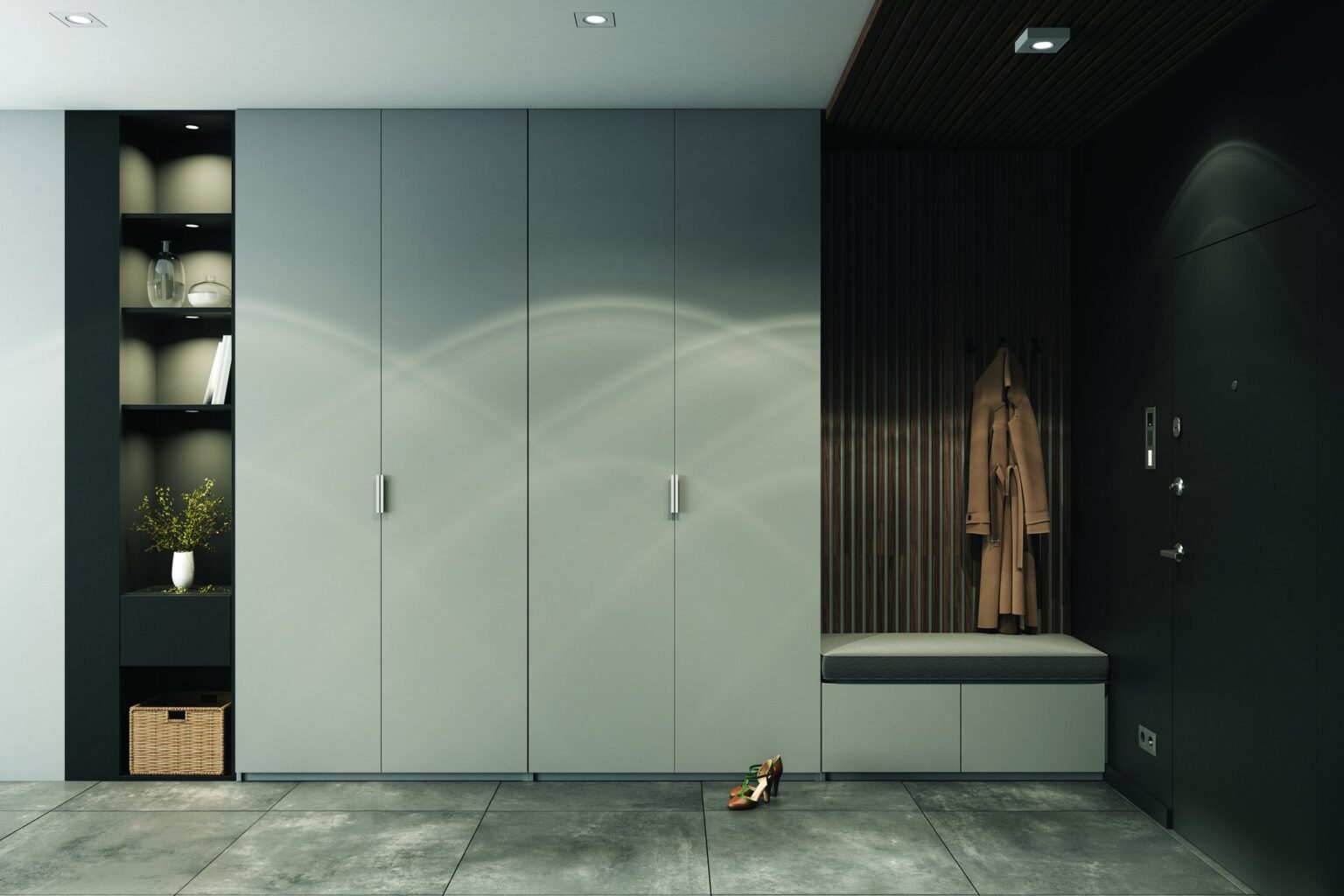 Matte hinged wardrobe doors in a hallway by Komandor Scotland
