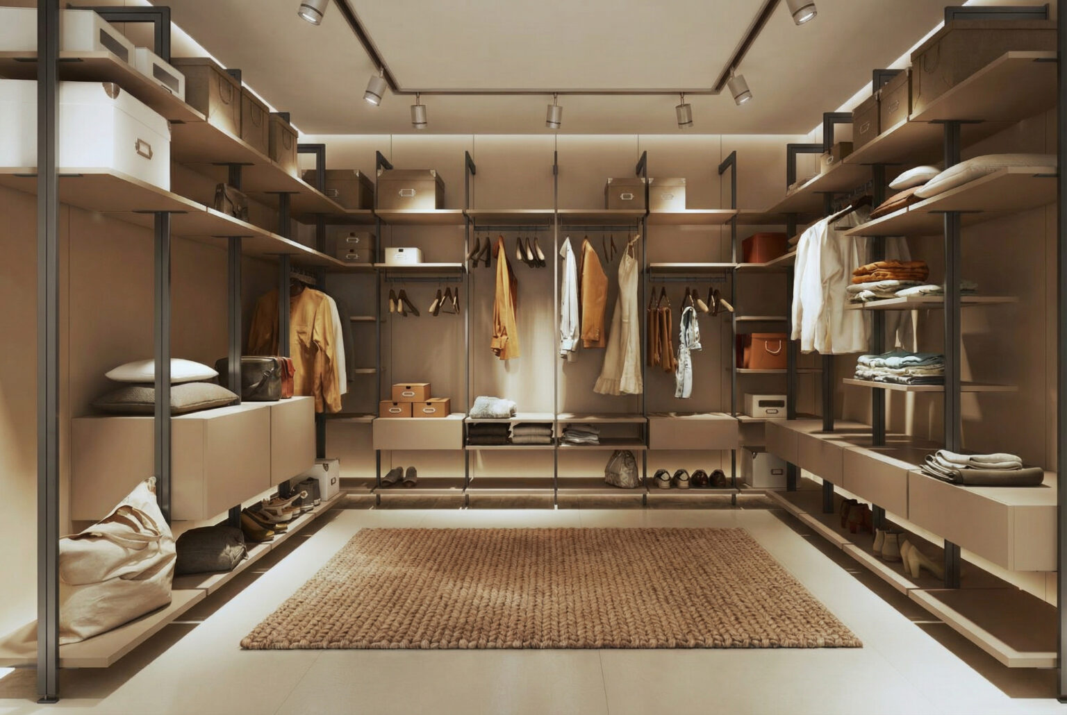 Modular walk in wardrobe storage by Komandor Scotland.